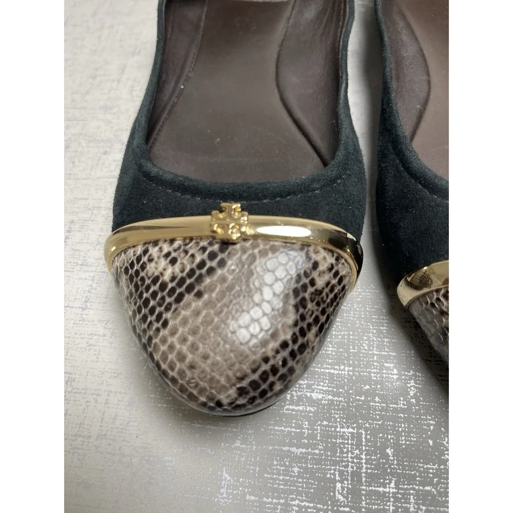 Tory Burch Pacey Suede Snakeskin Cap Toe Ballet Flats Loafers 9 M Preppy Office